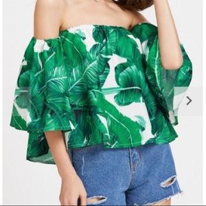 Banana Leaf Print Off the Shoulder Top